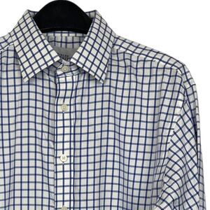 Charles Tyrwhitt NON IRON Mens 16.5 34 (Large) Button Up Cotton Shirt Blue Check